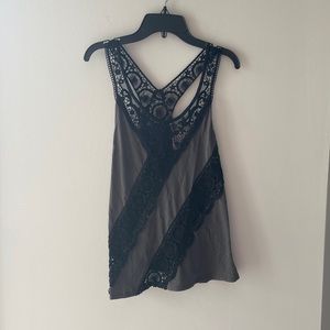 Kimchi Blue Grey Tank Top With Black Beaded Lace